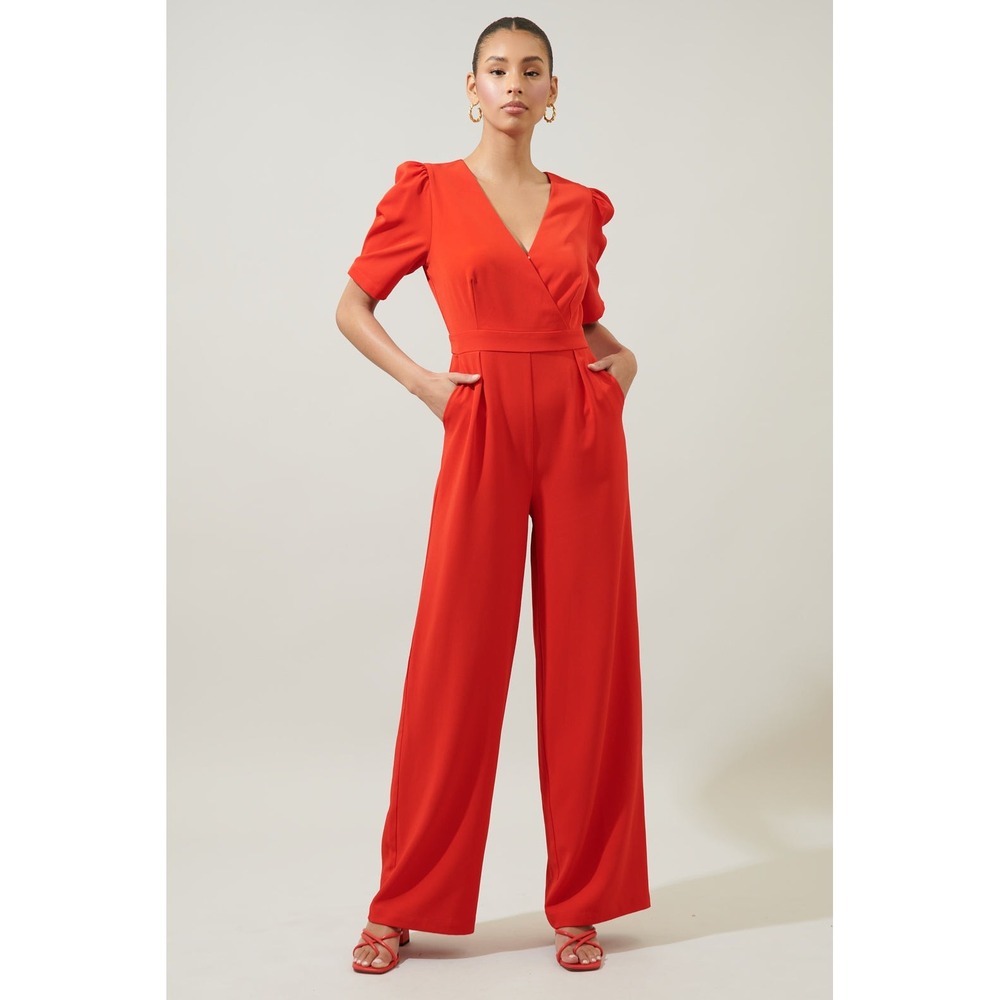 Sugarlips Go Getter Wide Leg Surplice Jumpsuit Red NWT Medium